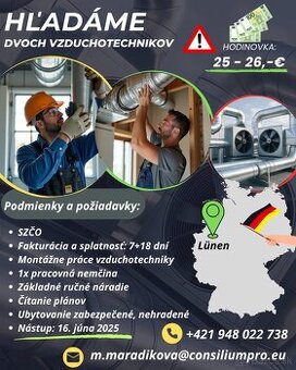 Hľadajú sa dvaja vzduchotechnici.