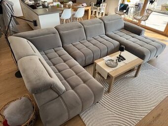 Gauč v tvare U s elektrickým výsuvom, šírka 3,5m