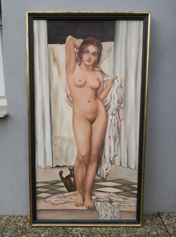 Starý obraz olejomaľba akt ženy 55x101cm