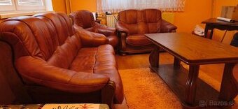 Kožená sedacia súprava + stol