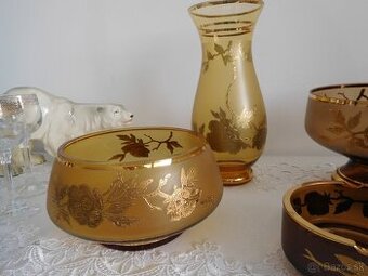 Karafa +6 pohárikou, Borske sklo poháre jubilejné,