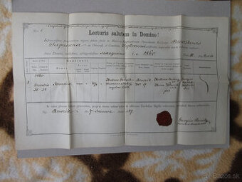 Listina r. 1887 Prosiek (Lipt. Mikuláš), vosková pečať