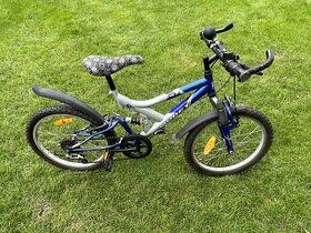 20" detský celoodpružený modrý bicykel