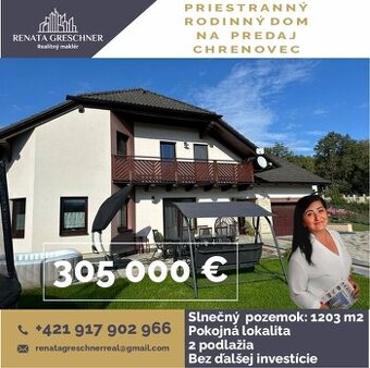PRIESTRANNÝ RODINNÝ DOM  NA PREDAJ, CHRENOVEC