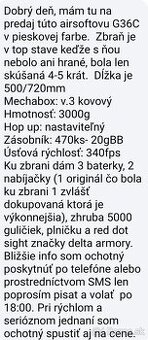 Predám Airsoftovu zbraň G36C
