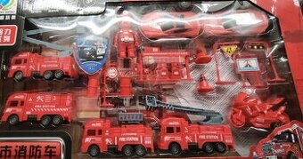 Požiarnické autíčka s dopravnými značkami  veľké balenie