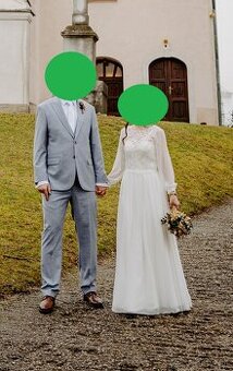 Jednoduché svadobné šaty s dlhým rukávom XS/S