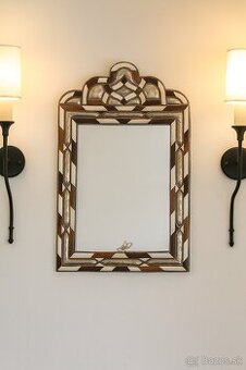 Starožitné marokánske zrkadlo - striebro a ťavie kosti,