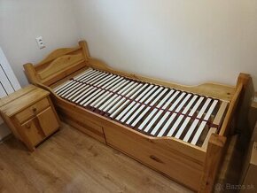 Posteľ s úložným priestorom borovica masiv+dva matrace j