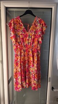 Dámske šaty nové XL oranžovo ružové kvety holý chrbát