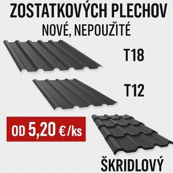 Plechová krytina T12 a T18 – nové plechy skladom