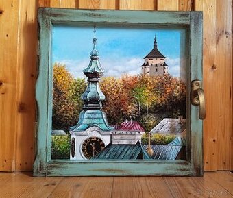 Obraz v starom drevenom okienku Banská Štiavnica