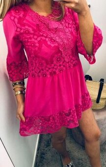 krajkove ružove šaty/tunika, UNI