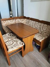 Rohová lavica + stôl + stoličky