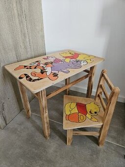 Detsky dreveny stolik so stolickou