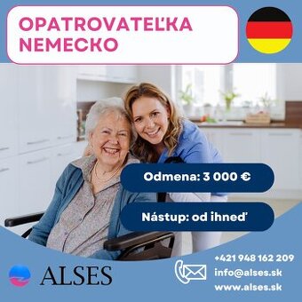 Opatrovateľka v Nemecku, plat až 3000 €