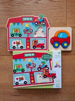 Drevené zvukové puzzle s úchytkami Djeco Super Jo