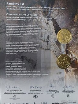 PL k 100€ minci Jaskyne Slovenského krasu