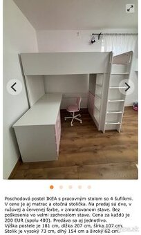 IKEA cervena detska postel - poschodova so stolikom