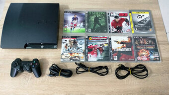 PS3 Slim s 250GB HDD, príslušenstvom a 8 originálnymi hrami