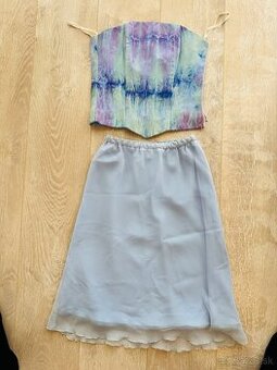 Luxusný set (korzet a sukna) ručne šitý, modrá, small