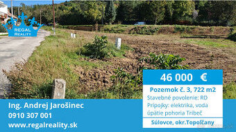 Rezervovaný: POZEMOK č. 3, 722 m2, Súlovce , okr. TO - 1