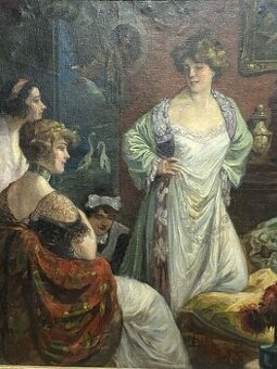 Dámy v salóniku veľkoformátová olejomaľba Richard Geiger 187