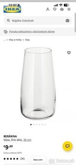 Ikea sklenená vaza Berakna 30cm