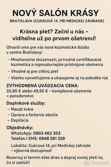 Novootvorený salón krásy v Bratislave pri medickej záhrade