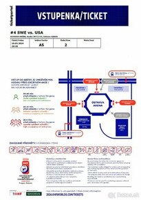 Predaj 2 vstupeniek na MS v hokeji SWE vs USA 10.05