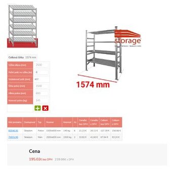 Policový regál so 6 policami, 1500x600x2500v mm
