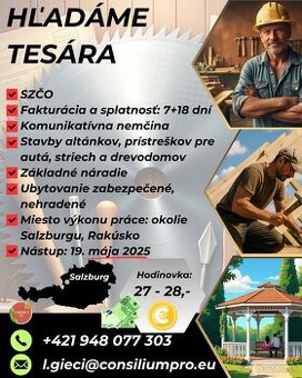 Hľadáme tesára, práca v Rakúsku.