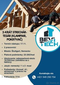 2x Strechár/Tesár - nástup už túto Nedeľu, práca Nemecko
