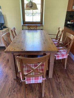 Masívny drevený stôl + 6 x stolička IKEA - 1