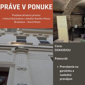 Predáme skladový priestor, potenciál na prerobenie garsónky