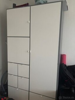 Šatníková skriňa, sivá/biela, 122x59x216 cm