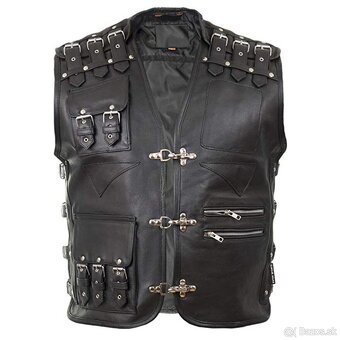 Moto Kožena Vesta Ozdobna S Prackami 4 XL Prava Koža