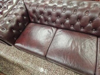 CHESTERFIELD ŠTÝL KOŽENÁ 3+1+1,TMAVOBORDOVÁ,ZNÍŽENÁ CENA