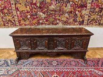 Nemecká dubová truhla Westfálsko, datovaná 1736