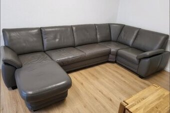 Kožená rozkládací souprava rohová šedá, 4244