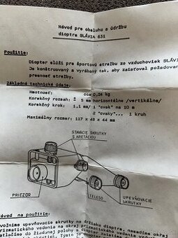 Diopter na vzduchovku Slavia 631