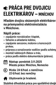 Práca pre dvojicu elektrikárov – Mníchov 🇩🇪
