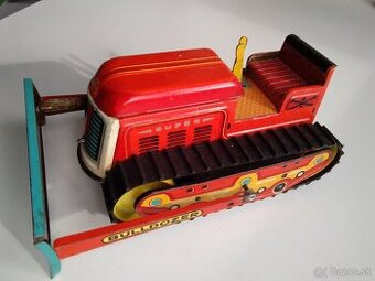 Predám starý buldozér na kľúčik. Plechová hračka.