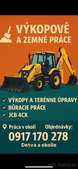 Ponúkam zemné a výkopové prace na traktor bagry JCB 4x.