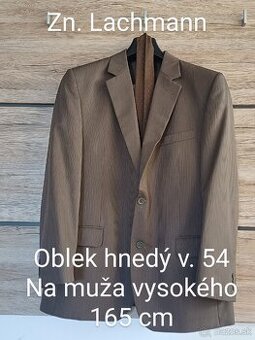 Hnedý oblek na muža 168 cm Lachmann,3x obleceny