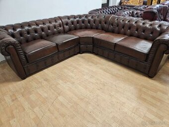 CHESTERFIELD ŠTÝL,ROHOVÁ KOŽENÁ SEDAČKA,250x250cm