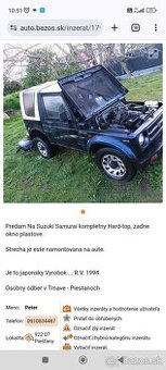 Predam plastovu strechu na Samurai