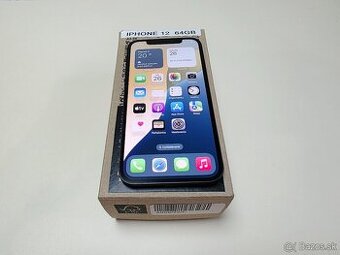 APPLE IPHONE 12 64GB BLACK,ZDRAVIE BATERKY 100%