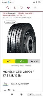 Kúpim Michelin xze1 265, 70 R17,5