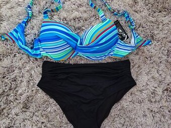 Dvojdielne plavky pre plnoštíhle L/40, 4XL. Tyrkysovo čierne